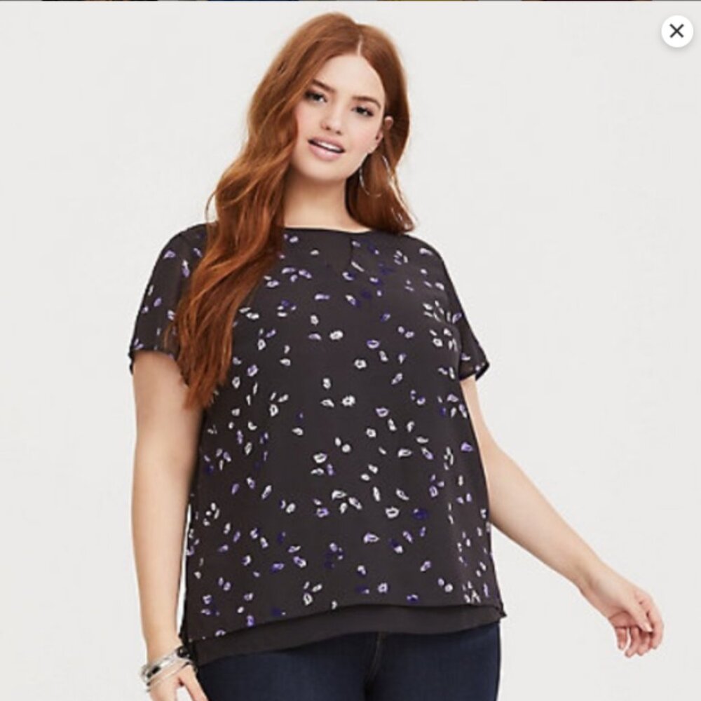 Torrid Black & Purple Floral Patterned Blouse - Plus Size 2X
